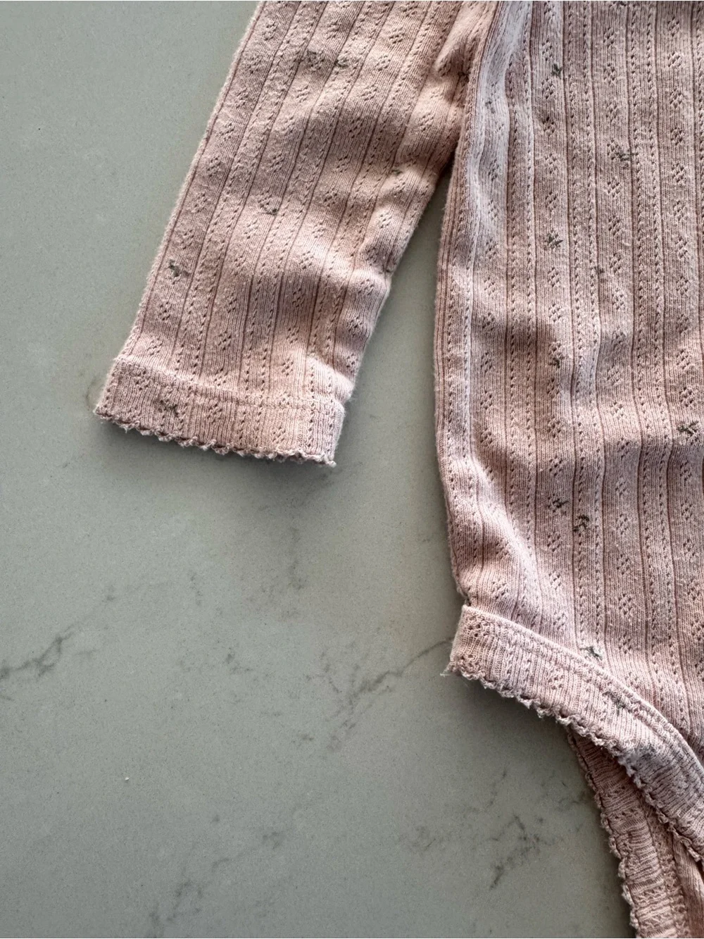 Colored Organics Pale Pink Pointelle long-sleeve One-Piece & Pants Set